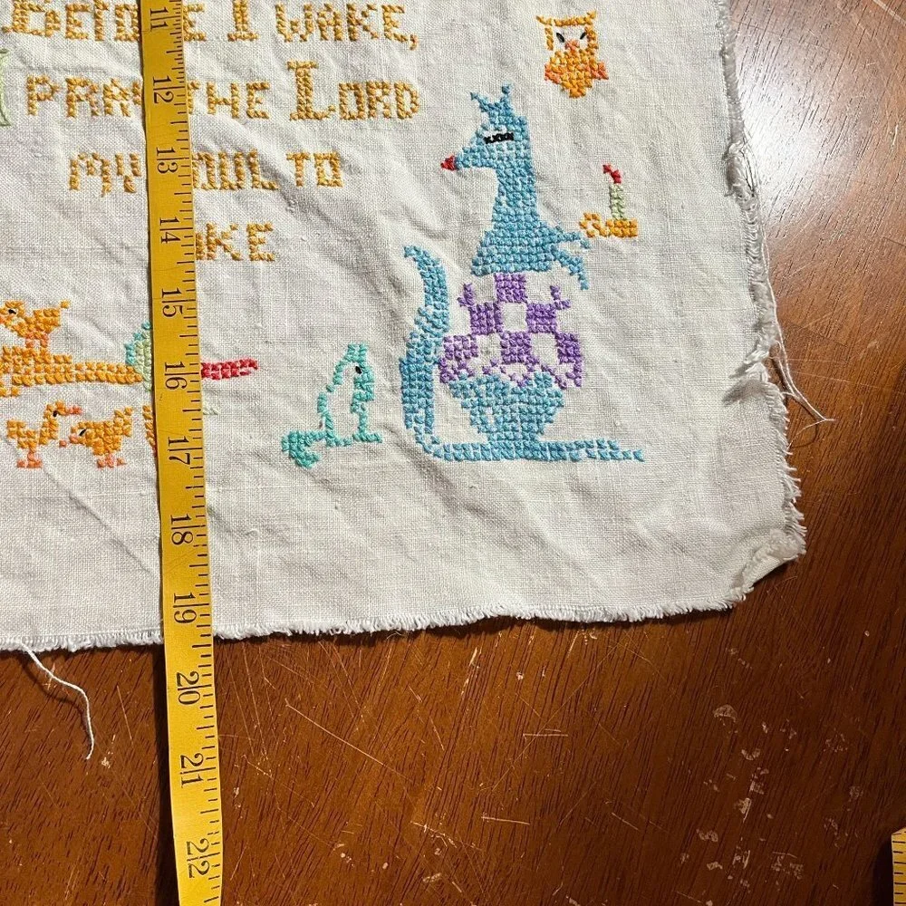 Vintage Needlepoint Now I Lay‎ Me Down To Sleep Prayer Handmade Nursery Cottage